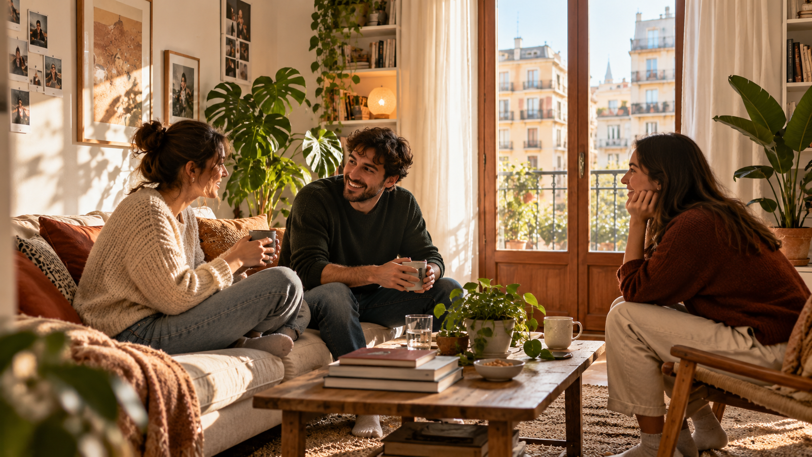 Jóvenes compartiendo piso en un salón de Madrid